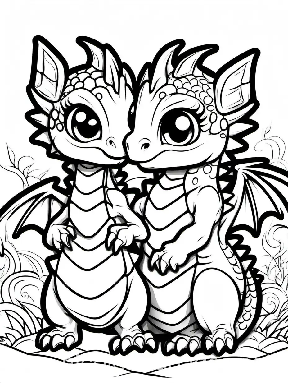 Adorable-Chibi-Dragons-Coloring-Page-Black-and-White-Line-Art-with-Ample-White-Space