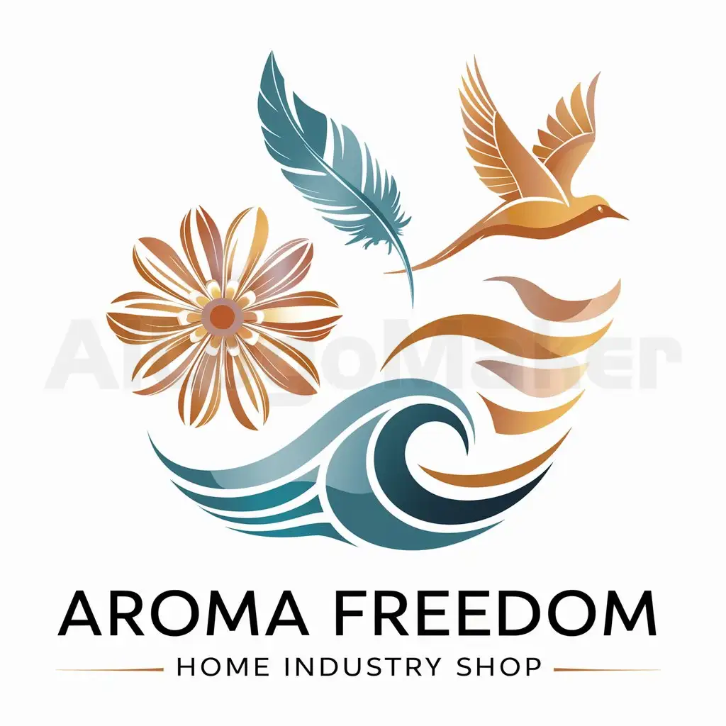 a logo design,with the text "AROMA FREEDOM", main symbol:Flower, Air, Feather, Bird,complex,be used in Shop for home industry,clear background