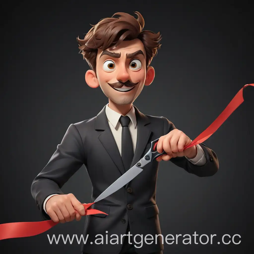 Cartoon-Man-Cutting-Ribbon-with-Scissors-Celebratory-Event-Illustration