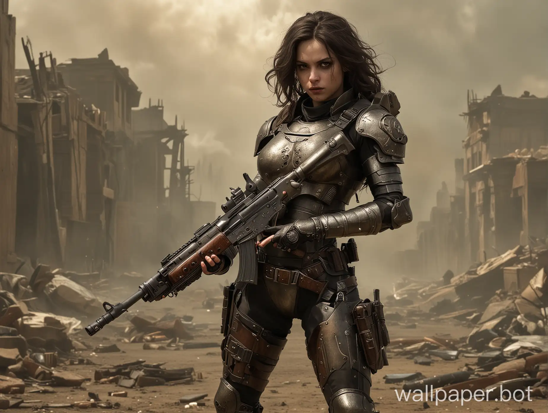 doomgirl with shotgun in right hand. in full armor.