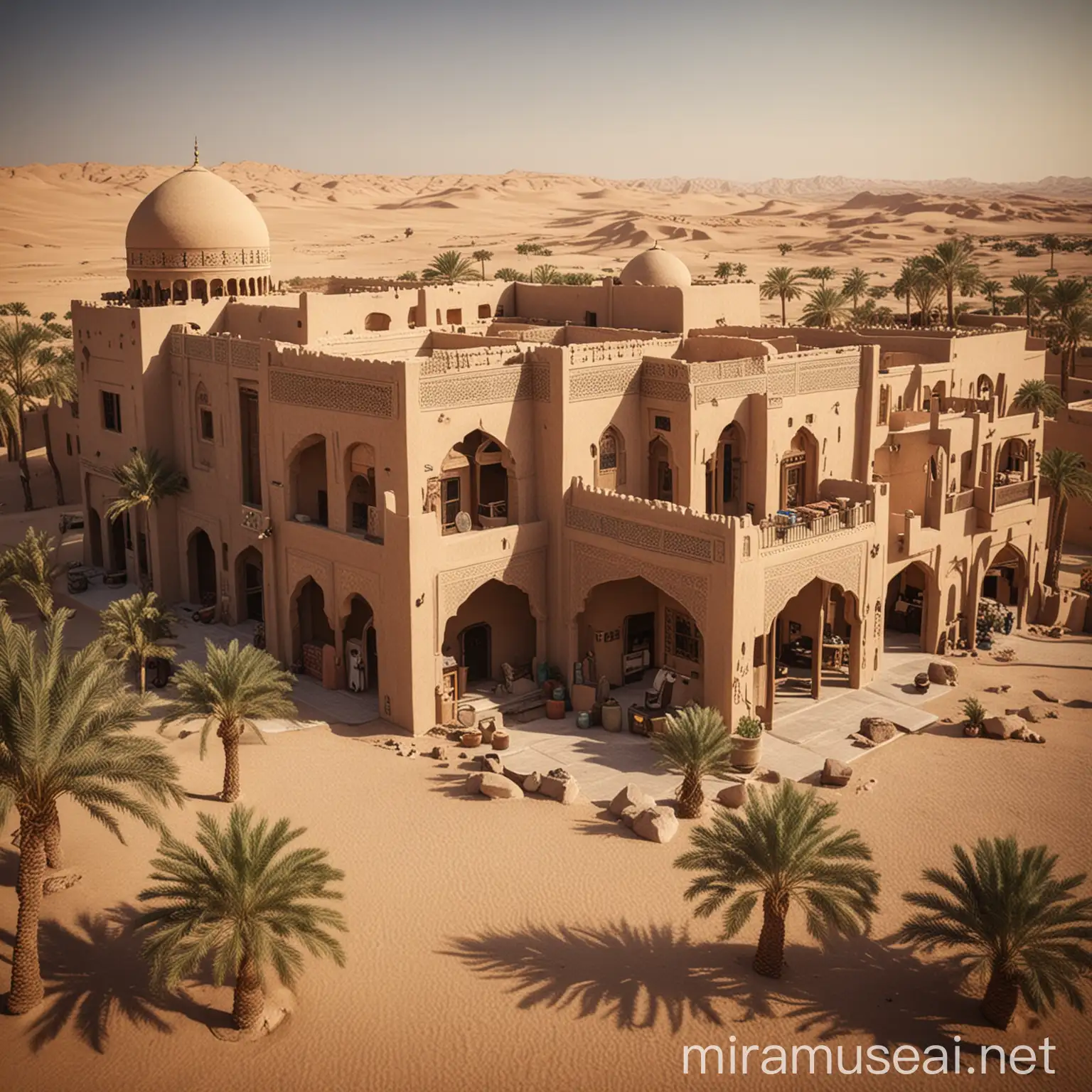 Ancient Arabian House at Sunset Historical Architecture Illustration