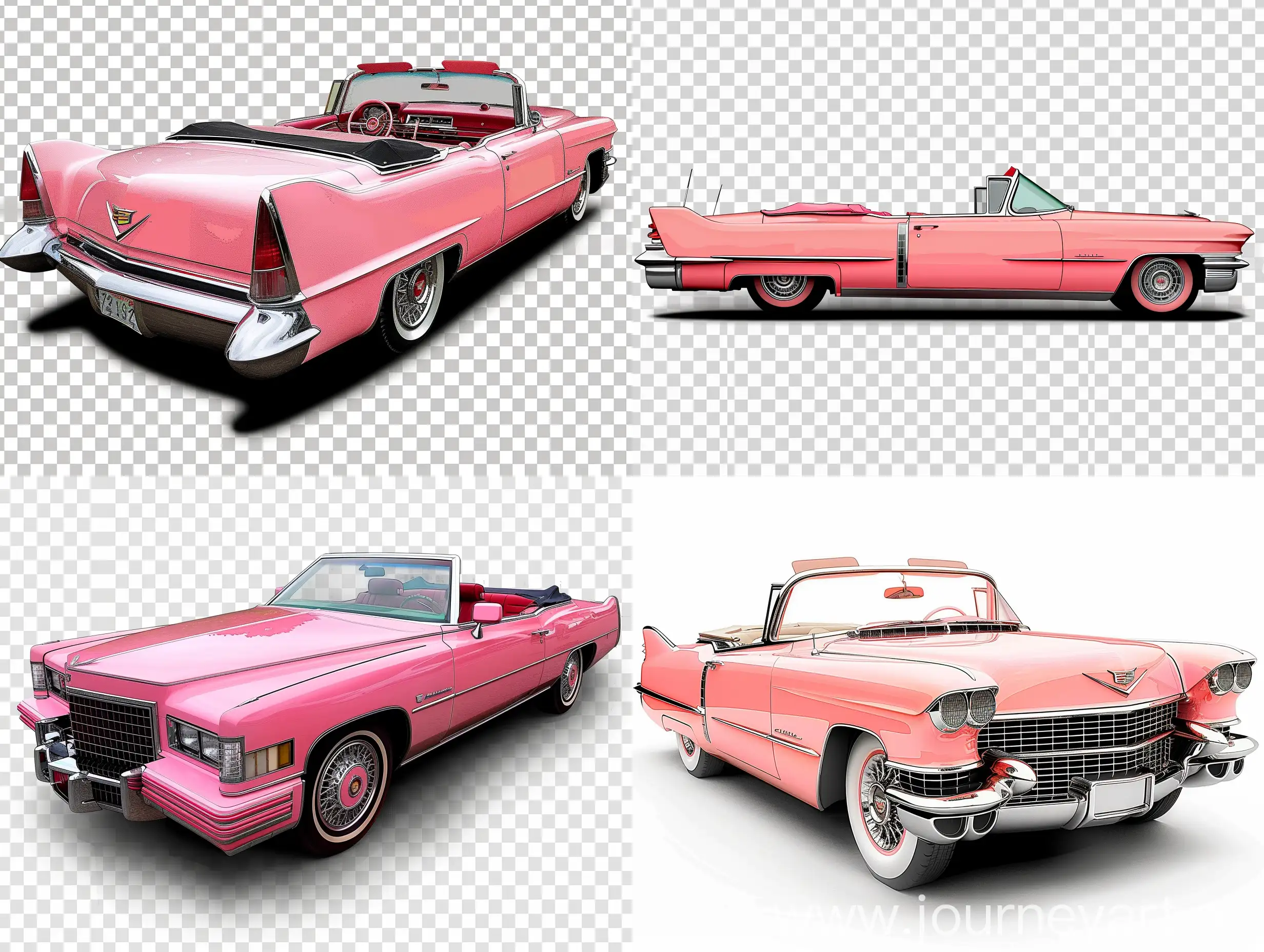 Цветной рисунок: автомобиль Кадиллак кабриолет розового цвета. Стикер на прозрачном фоне для распечатки на принтере.