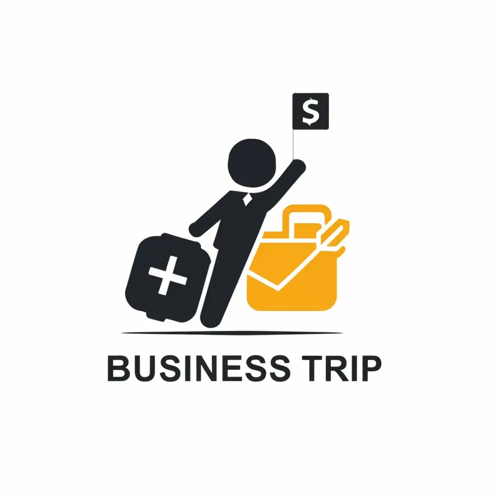 a logo design,with the text "business trip", main symbol:a person waves a check with a suitcase logo,complex,clear background