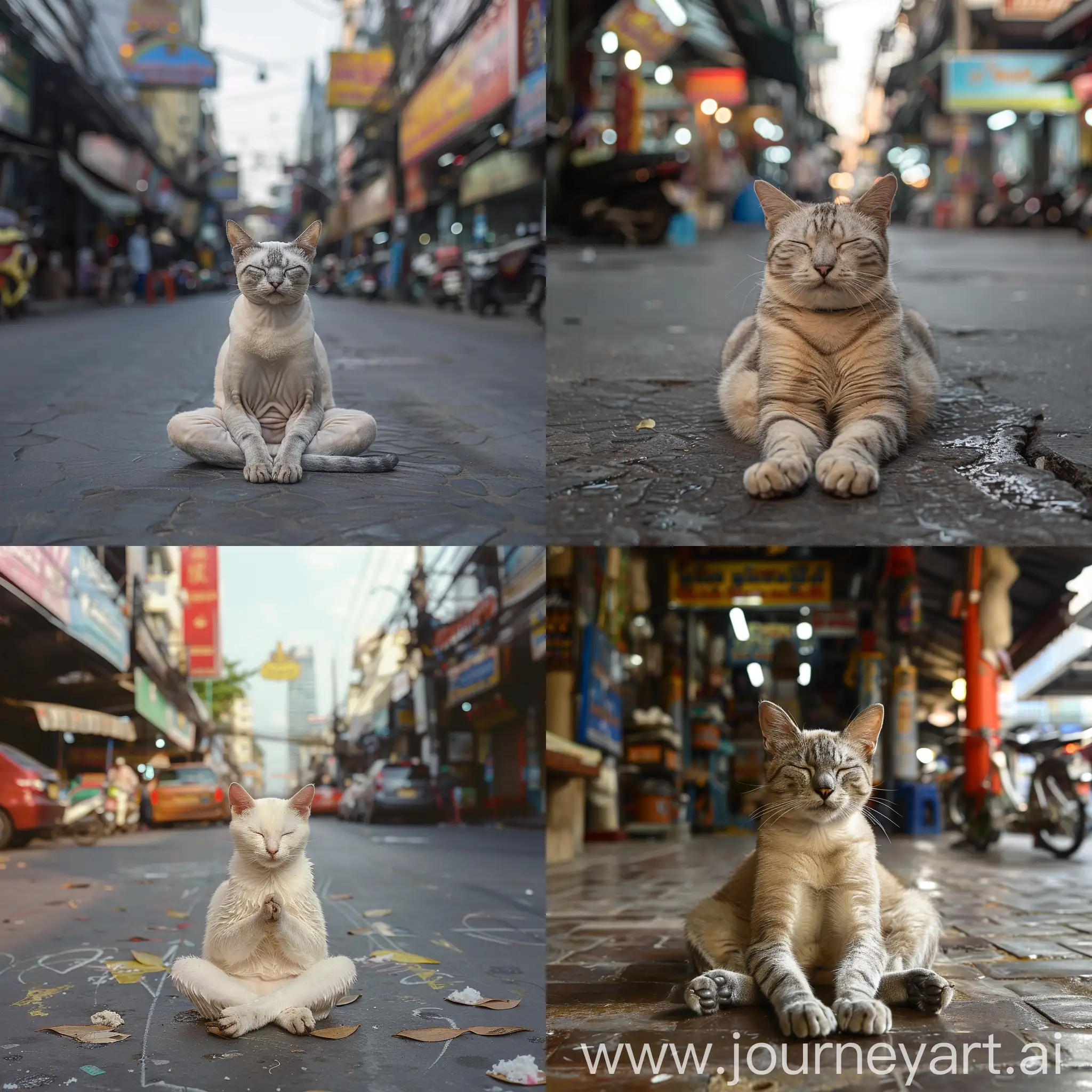 A Snow Shu cat meditates in Bangkok on the middle of the Khao San Road -- style raw