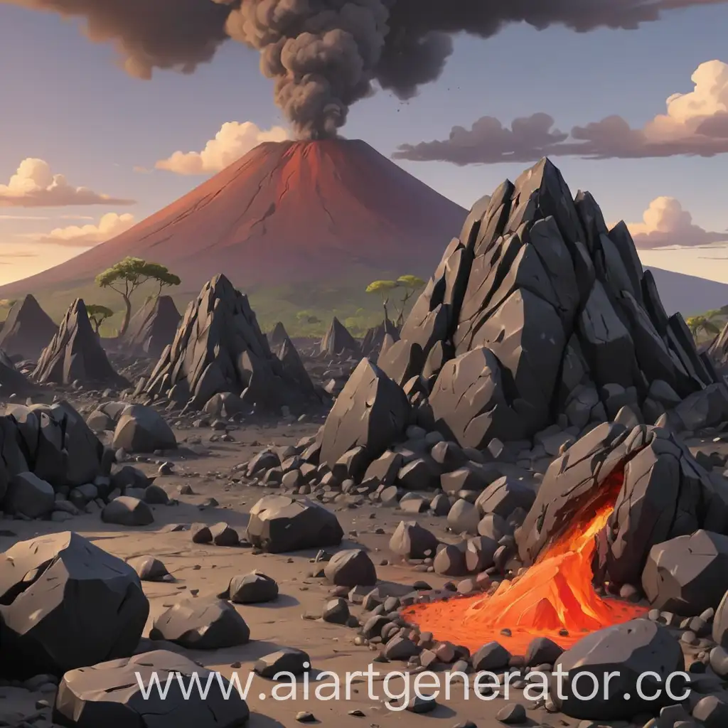 Cartoon-Black-Rocks-with-Volcano-Eruption