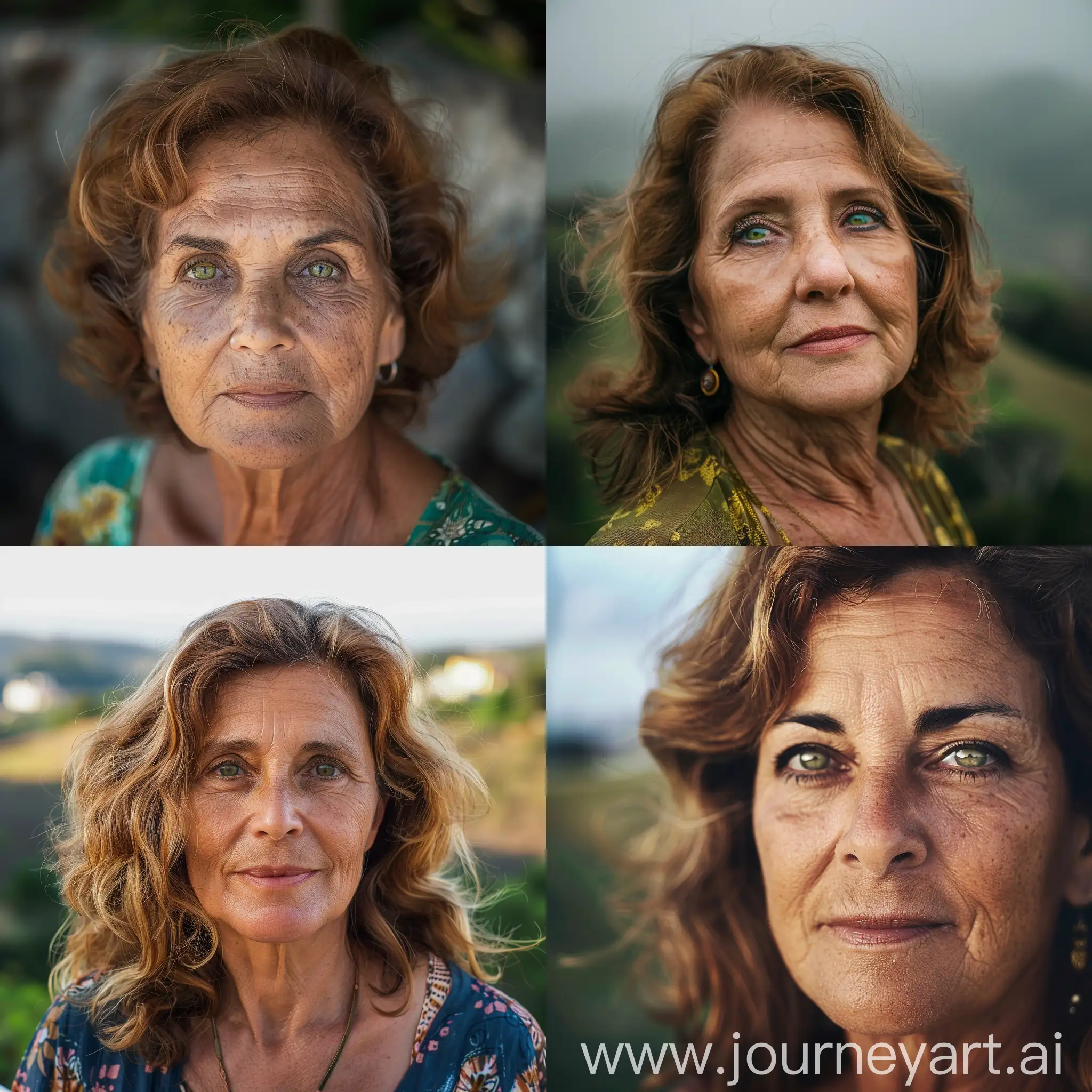 Elderly-Portuguese-Woman-with-Green-Eyes-and-Golden-Brown-Hair-on-Green-Hill