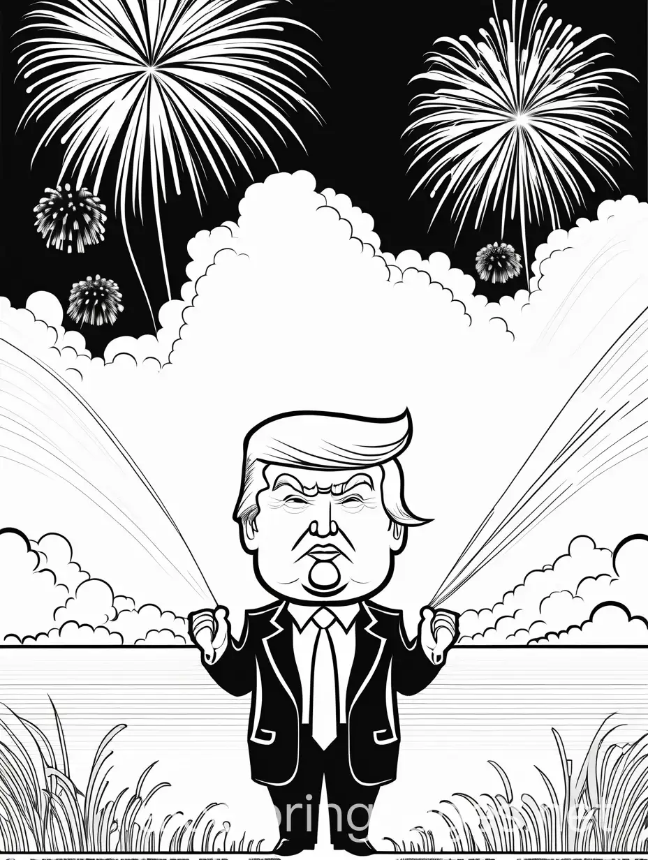 Cartoon-Caricature-of-Donald-Trump-Watching-Fireworks