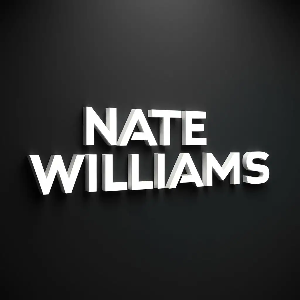 3D White Logo Design for Nate Williams on Black Background