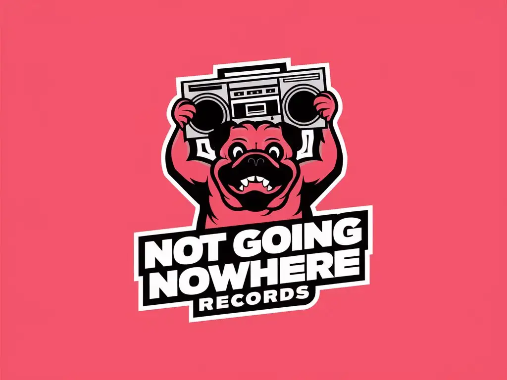 Retro Record Label Logo with Thug Pug Dog and Boombox