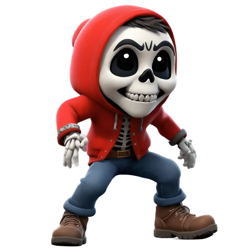a skeleton dwarf boy wearing a red hoodie
