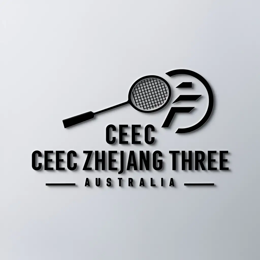 a logo design,with the text "CEEC Zhejiang Three Australia", main symbol:badminton,Minimalistic,be used in Sports Fitness industry,clear background