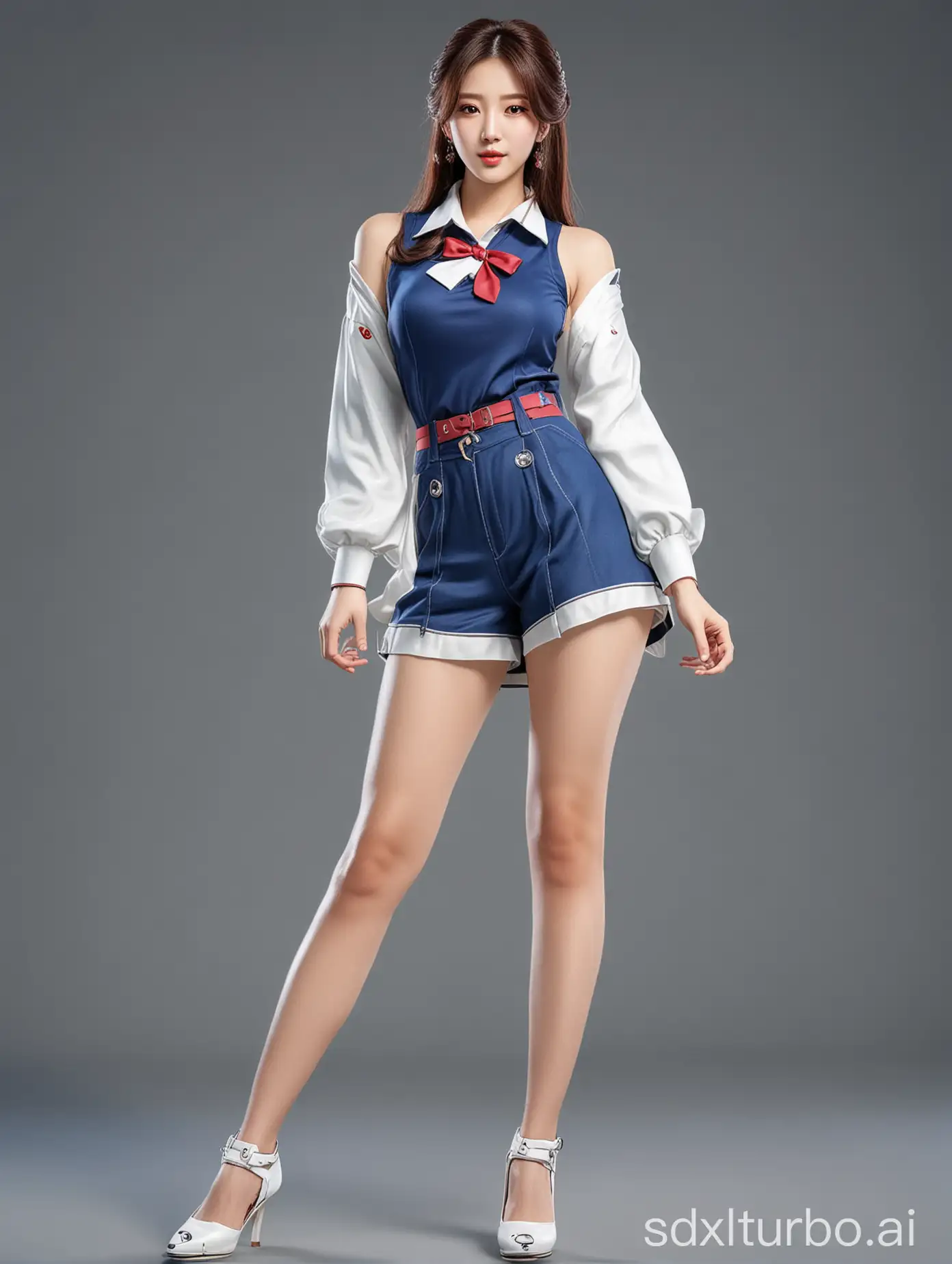 Stylish and charming beautiful woman, video game Korean girl, full body, no background,