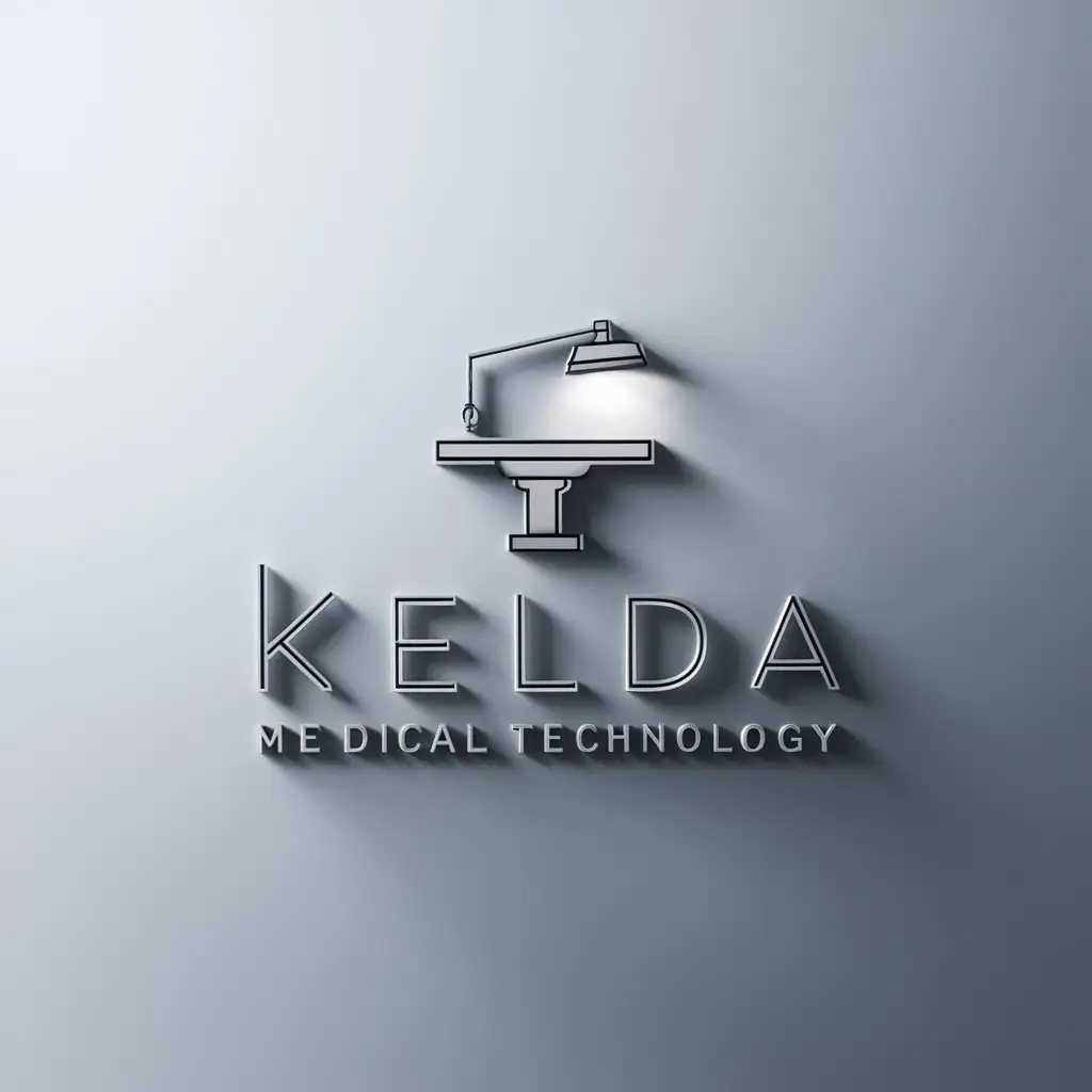 a logo design,with the text "kelda medical technology", main symbol:operation table, no-shadow light, surgical column,Minimalistic,be used in Medical Dental industry,clear background