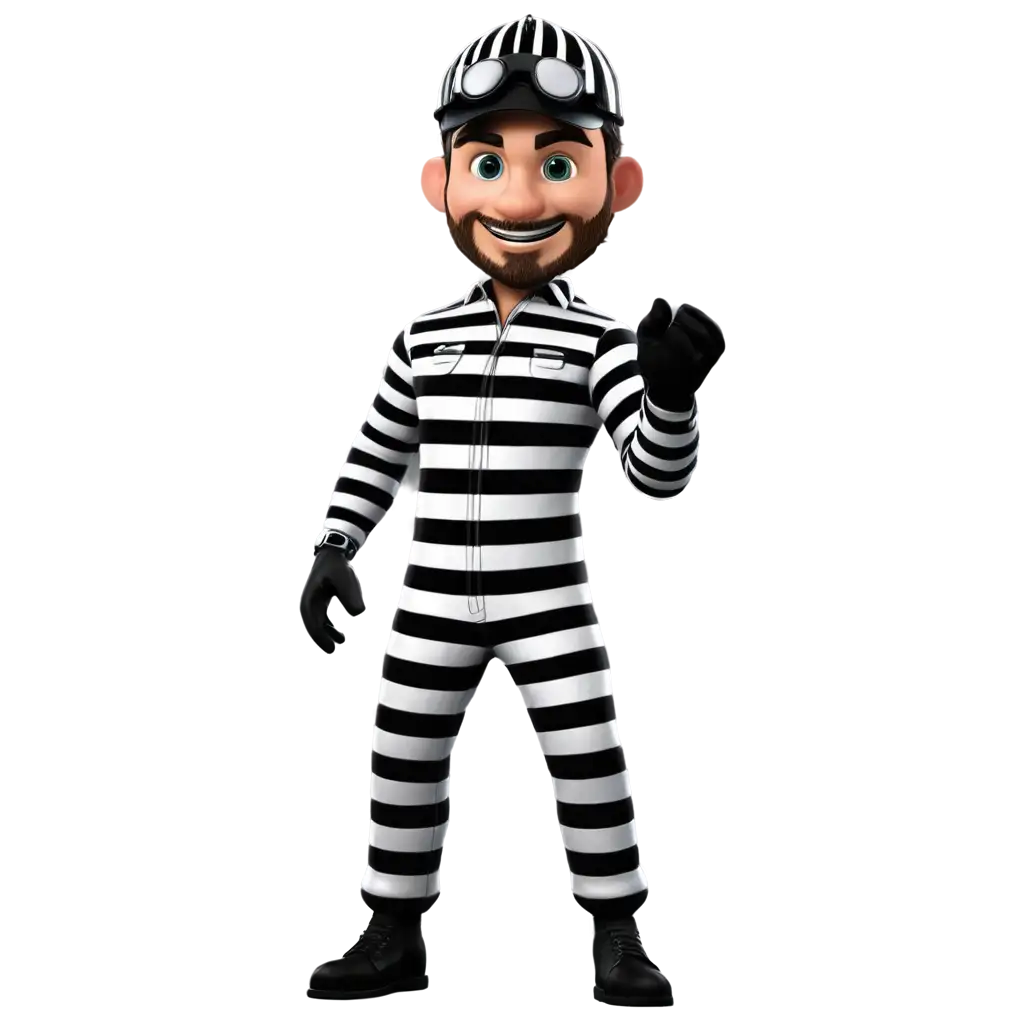 3D mechanic in a striped thief suit