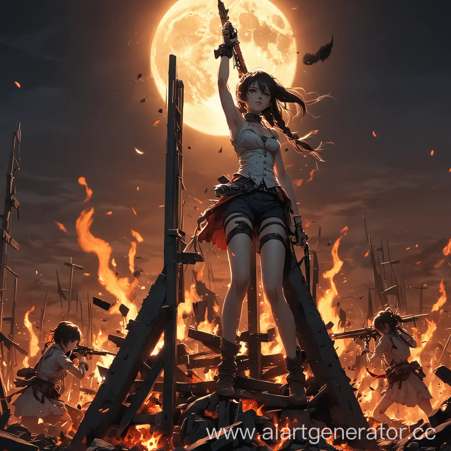 Anime-Style-Girls-under-the-Fire-of-Guns