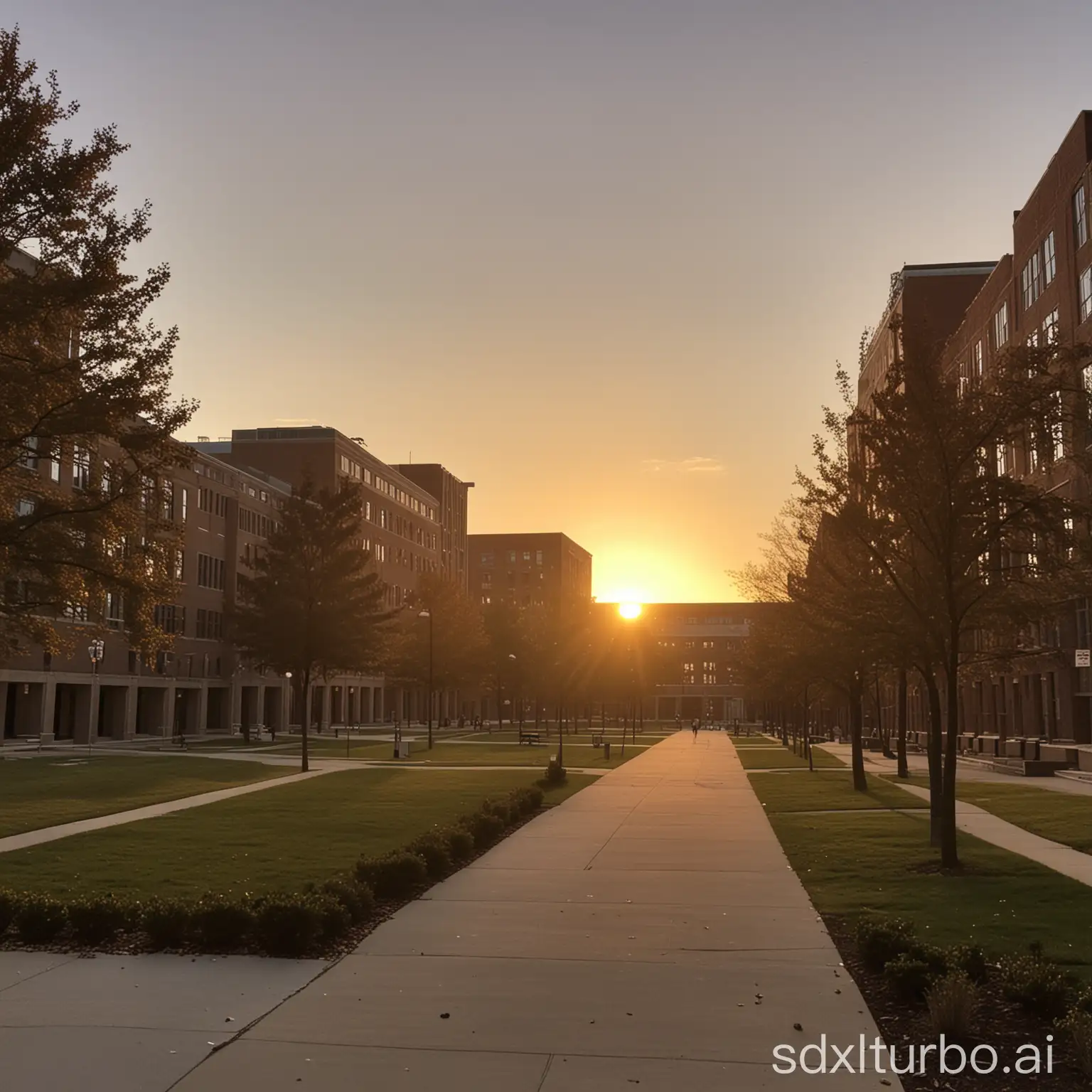 Scenic-Campus-Sunset-Landscape-with-Silhouetted-Buildings