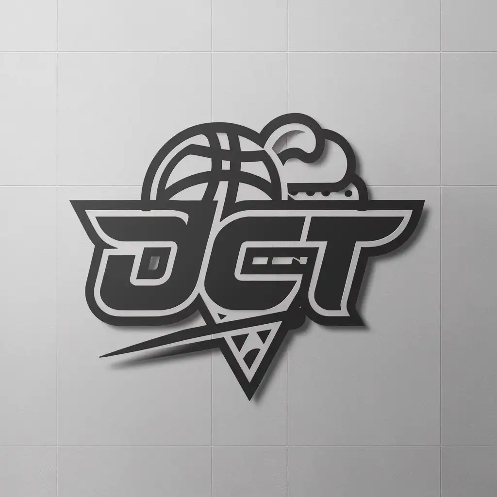 a logo design,with the text "DCT", main symbol:basketball, ice cream,Moderate,be used in Sports Fitness industry,clear background