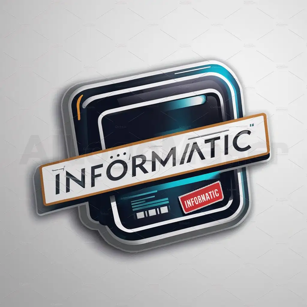 a logo design,with the text "InformatiC", main symbol:Ordinateur with a sticker on it noted InformatiC,complex,be used in Technology industry,clear background