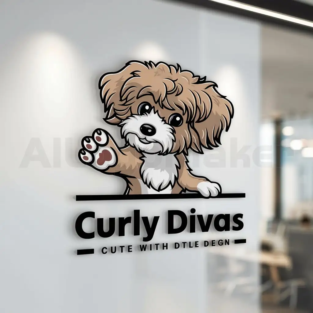 LOGO-Design-For-Curly-Divas-Playful-and-Whimsical-Design-Featuring-a-Curly-Little-Dog-and-Paw