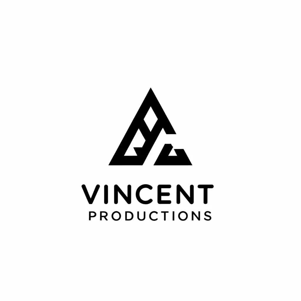 a logo design,with the text "VINCENT PRODUCTIONS", main symbol:Inverted pyramid,Minimalistic,be used in Entertainment industry,clear background