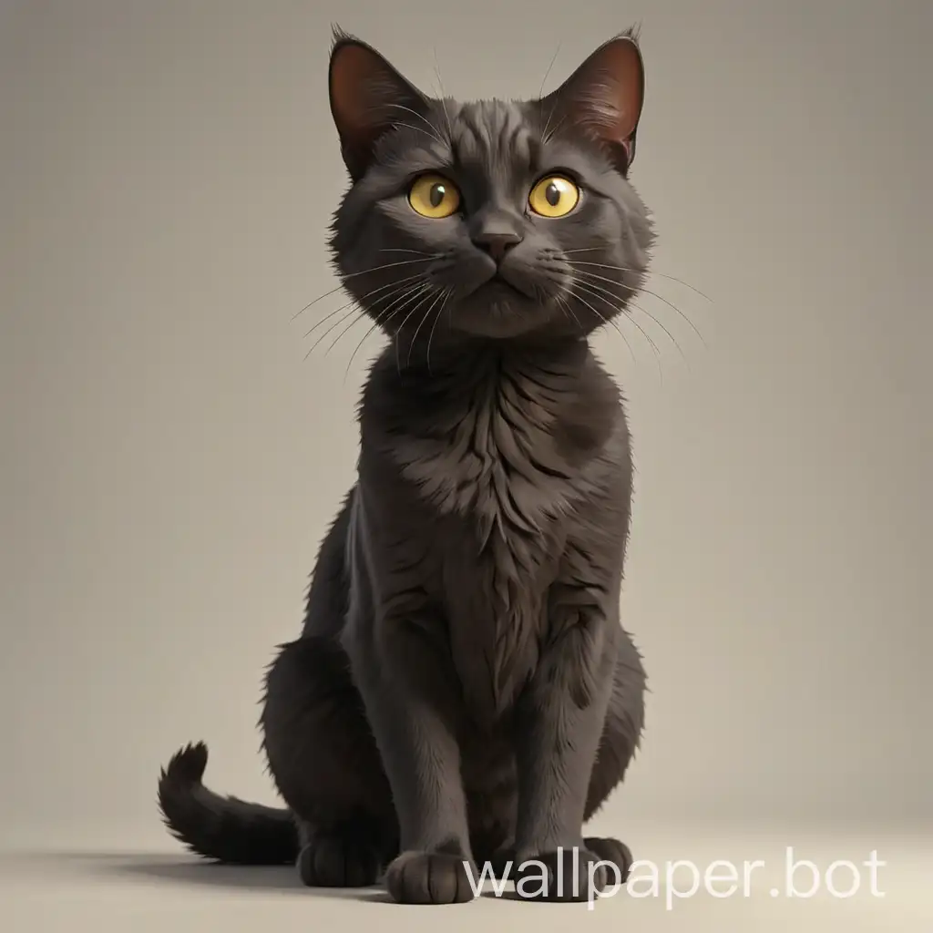 Frontal-View-3D-Animated-Vector-Silhouette-of-a-Cat-Looking-at-Camera