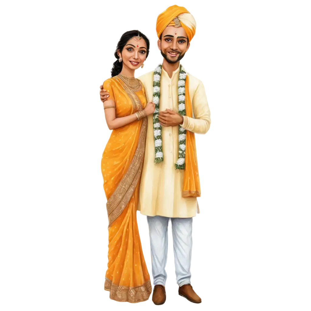 Marathi-Brahmin-Wedding-Couple-PNG-Image-Celebrate-Tradition-with-a-Caricature