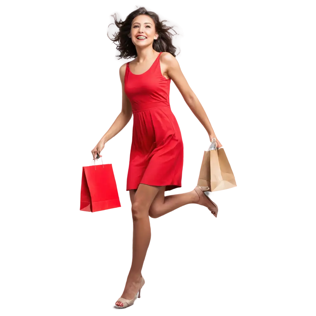 Beautiful-Red-Dress-PNG-Image-of-a-Happy-Girl-with-Shopping-Bags