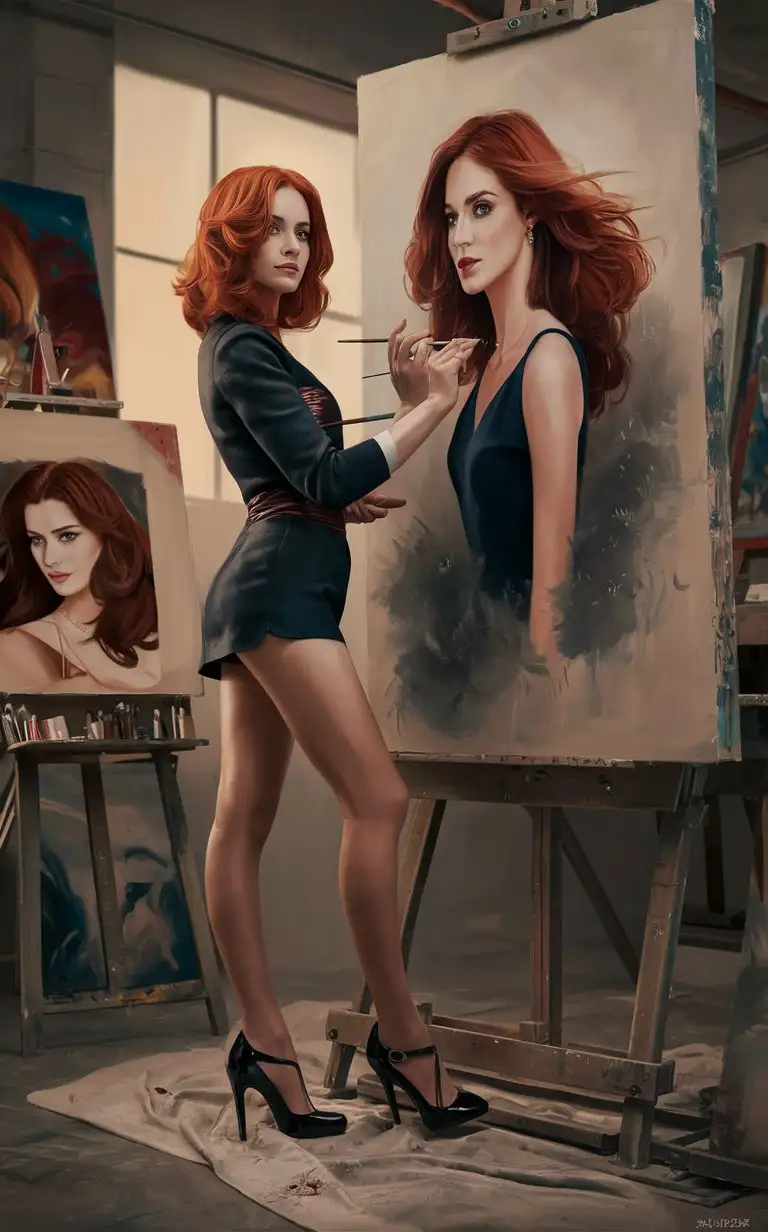 Redhead-Artist-Painting-Monica-Bellucci-Portrait