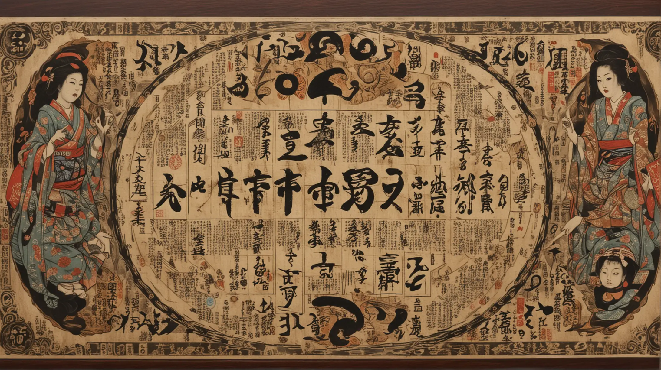 Hyper Detailed 19th Century Japanese Ukiyoe Ouija Board Artwork