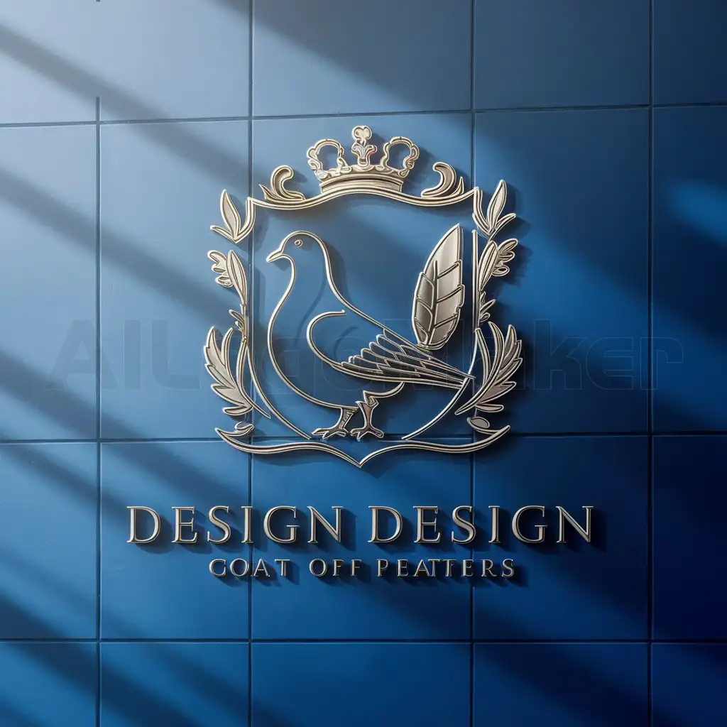 a logo design,with the text "Coat of arms designer blue background", main symbol:Pigeon,Moderate,be used in Design industry,clear background