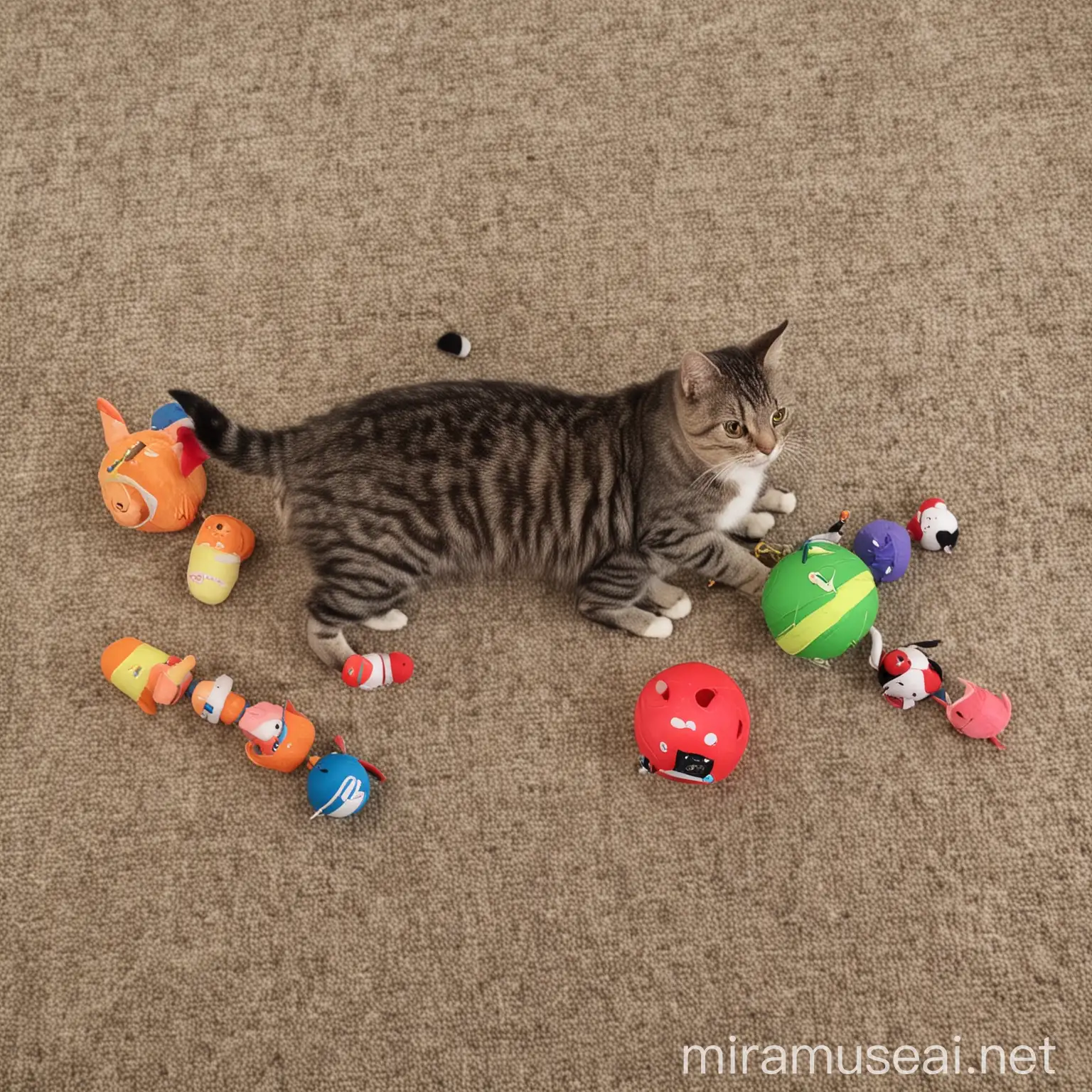 Colorful Cat Toys Playtime Scene