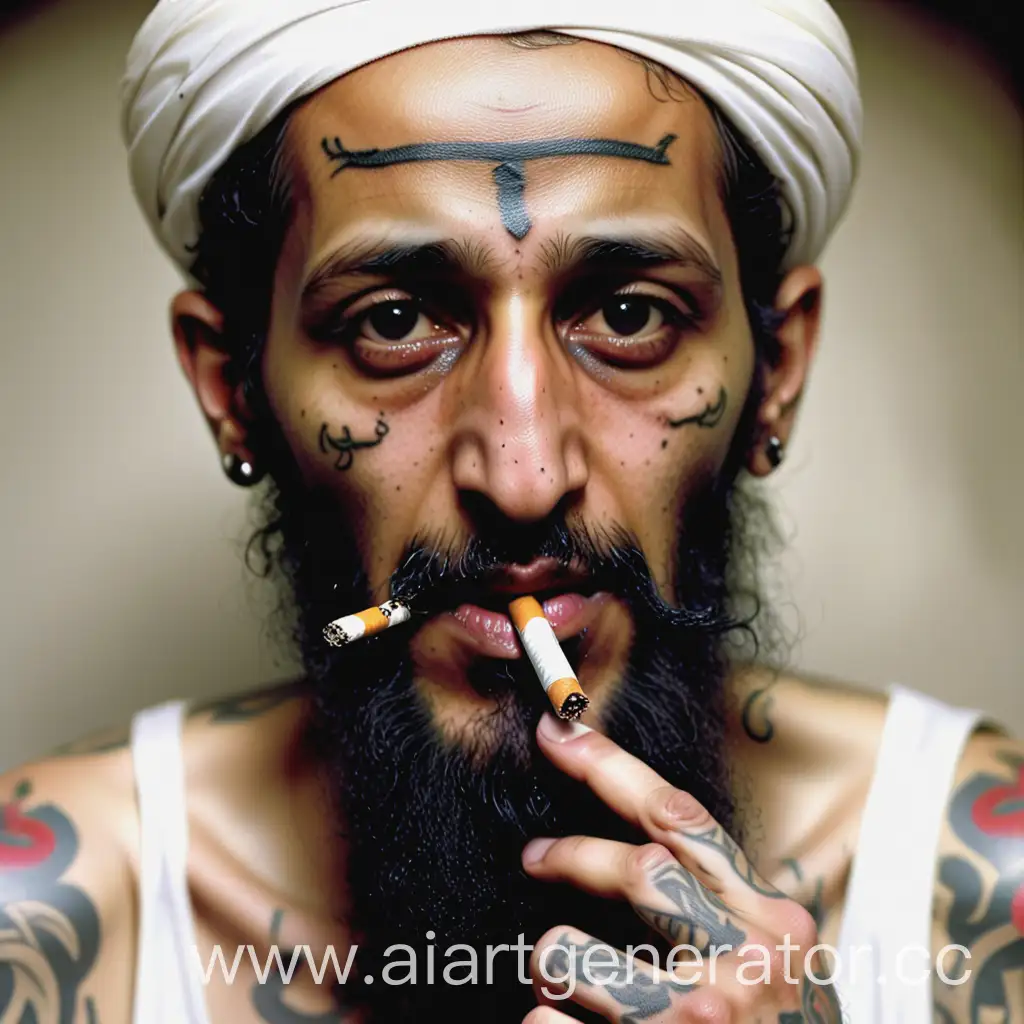Usama-bin-Laden-Smoking-Cigarette-with-Facial-Tattoos