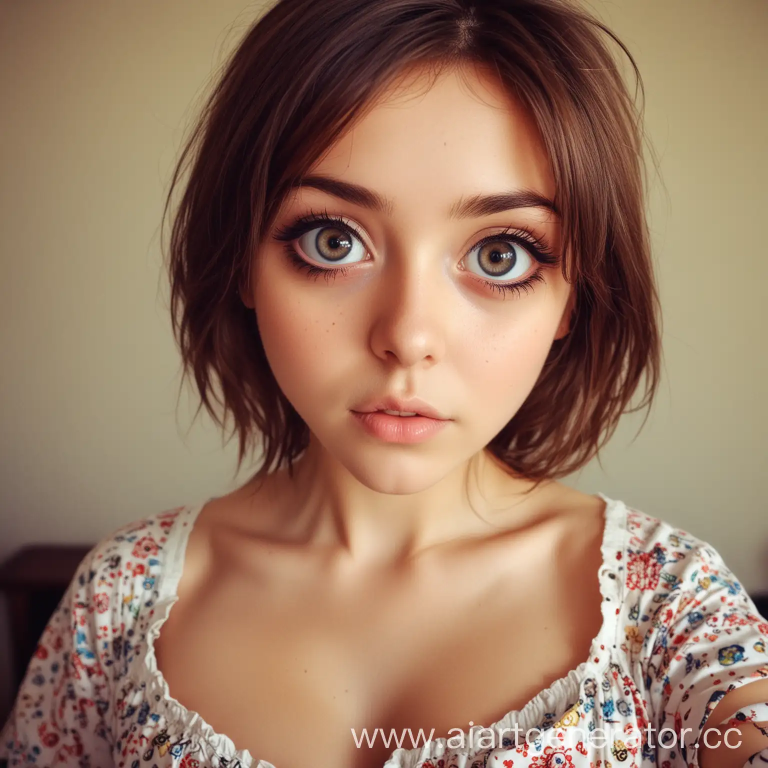 Brunette-Girl-with-Big-Eyes-Posing-in-Front-of-Chest