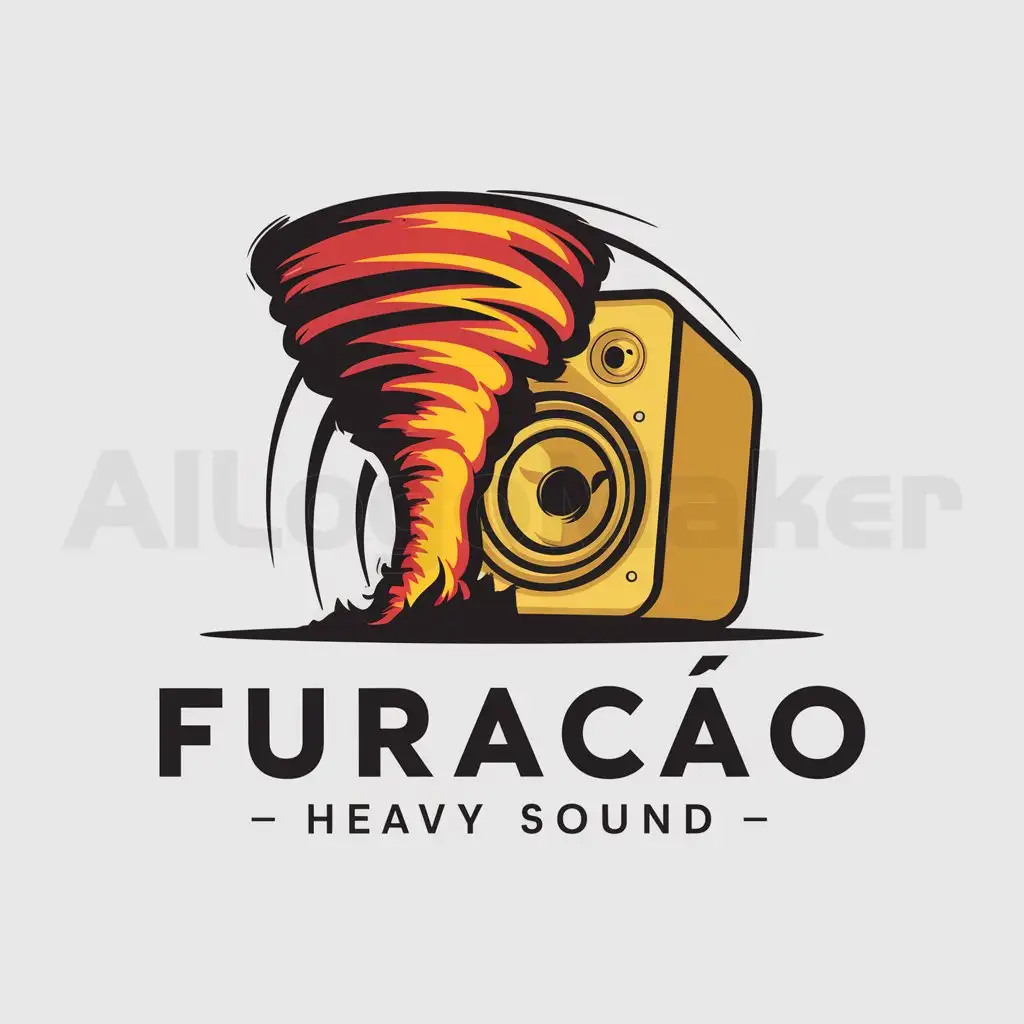 a logo design,with the text "Furacão Heavy Sound", main symbol:draw a tornado with a speaker inside it,complex,clear background