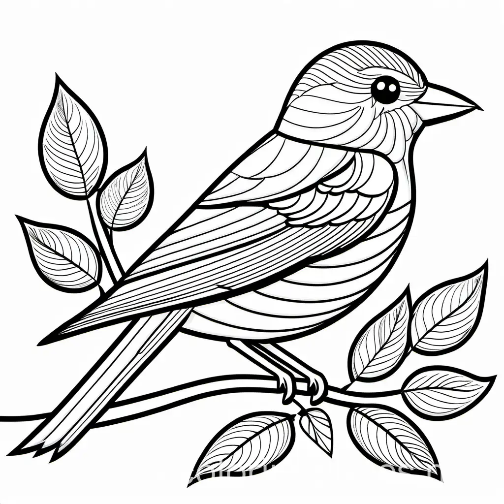 Bird, Coloring Page, black and white, line art, white background, Simplicity, Ample White Space. The background of the coloring page is plain white to make it easy for young children to color within the lines. The outlines of all the subjects are easy to distinguish, making it simple for kids to color without too much difficulty