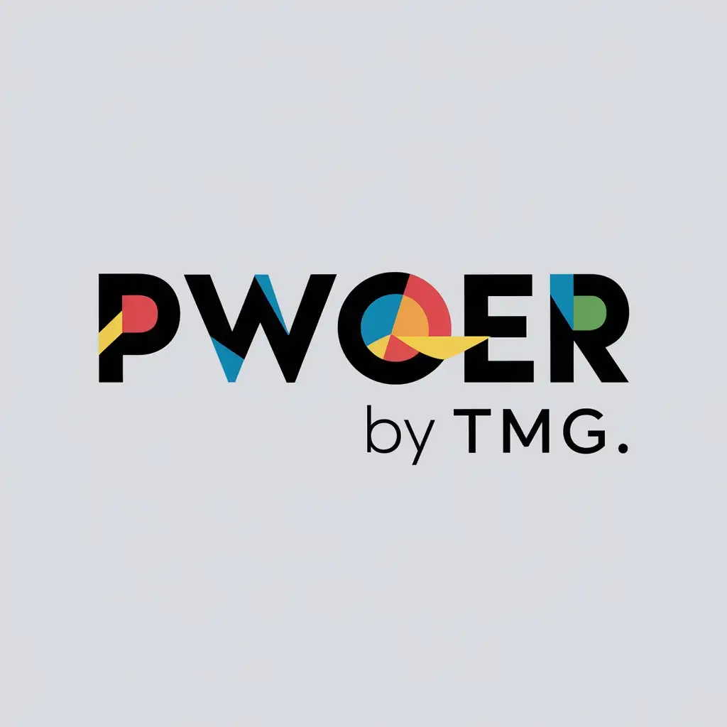 a logo design,with the text 'PWOER by TMG', main symbol:create a minimalist It should be primarily word-based. I want a mix of bright colors The main, but it should still maintain simplicity. The main focus should be on PWOER and the 'by TMG' should be the secondary element. must be a logo on a white background,Moderate,clear background