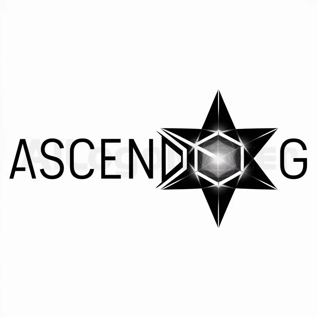 a logo design,with the text "Ascenting", main symbol:a 9 pointed star that is unique because the middle of it is perfect geometry with light shining in and outside,complex,be used in Others industry,clear background