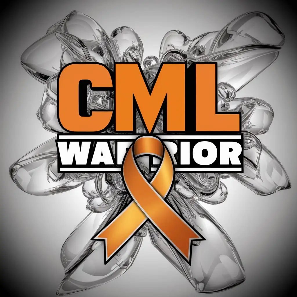 a logo design,with the text "Leukemia Awareness with orange cancer ribbon below", main symbol:large CML text in orange with the text Warrior in white,complex,clear background