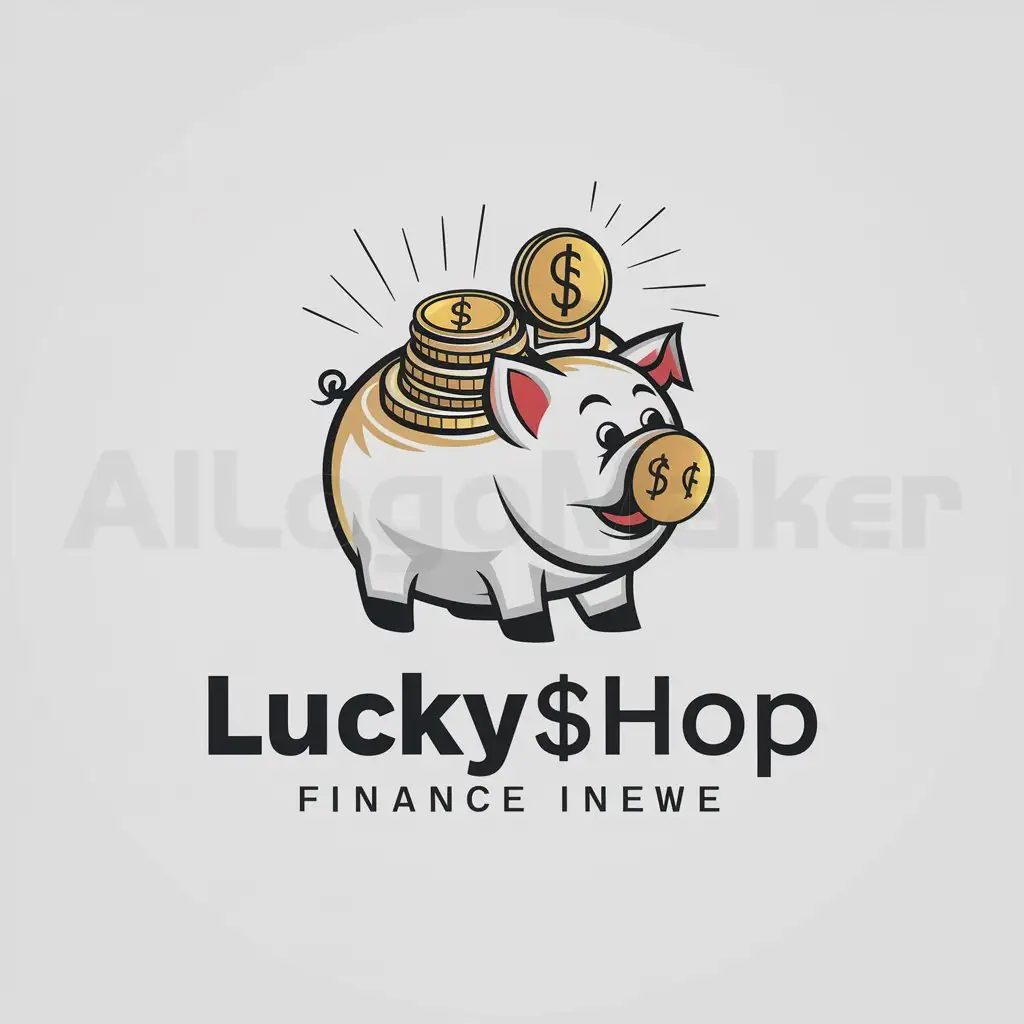 a logo design,with the text 'Lucky$hop', main symbol:Good luck, piggy bank,Moderate,be used in Finance industry,clear background, in color
