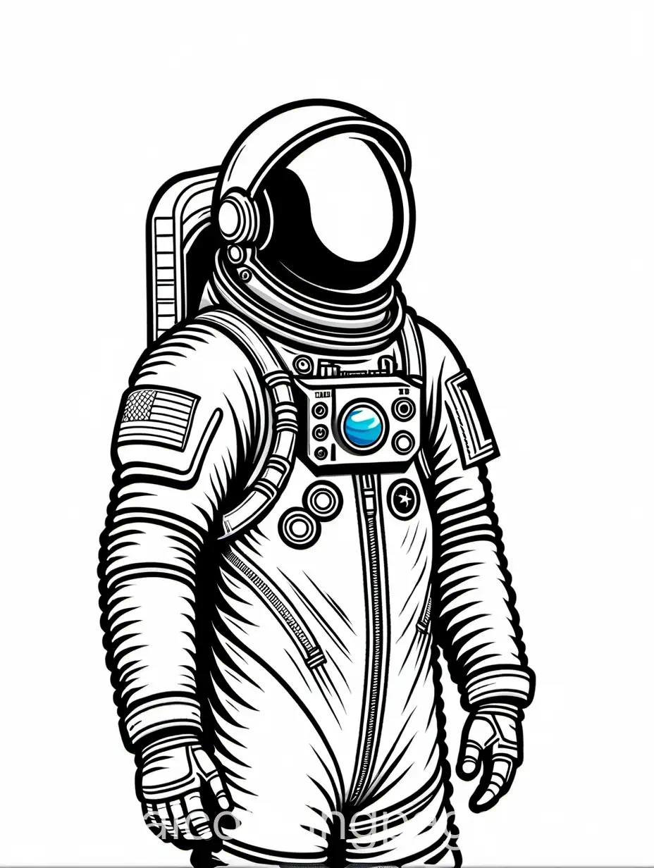 astronaut, Coloring Page, black and white, line art, white background, Simplicity, Ample White Space. The background of the coloring page is plain white to make it easy for young children to color within the lines. The outlines of all the subjects are easy to distinguish, making it simple for kids to color without too much difficulty