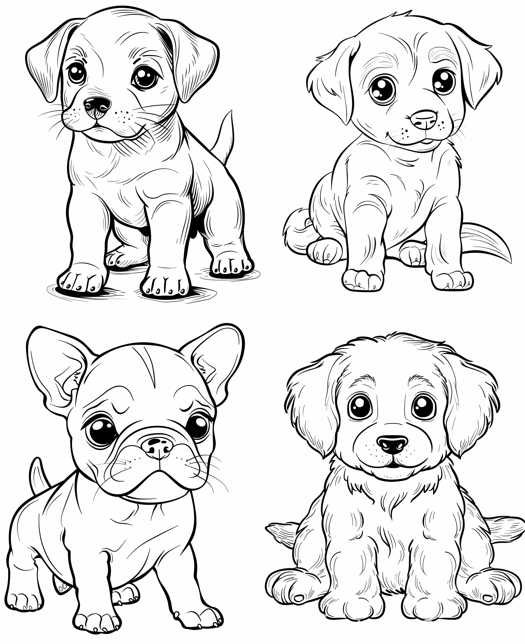 Coloring page of a cute puppy, use clean lines and leave plenty of white space for coloring, simple line art, one line art, clean and minimalistic line, --ar 9:11