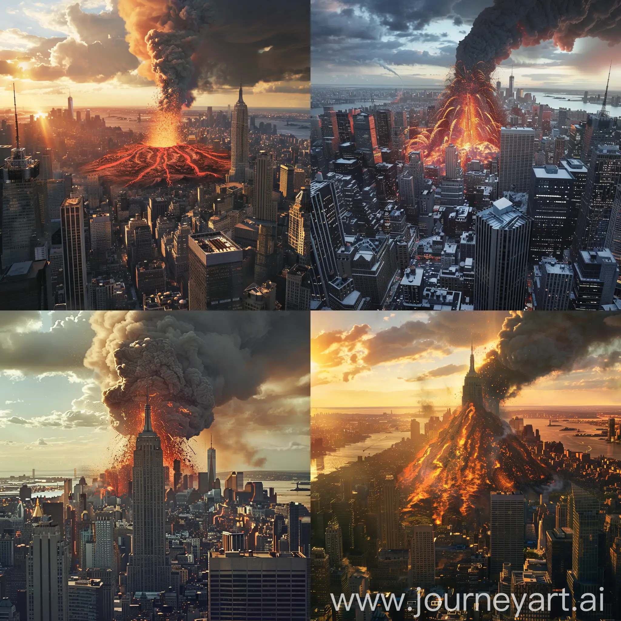 ultra realistic natural cinematic image of a Volcano erupting in New York City