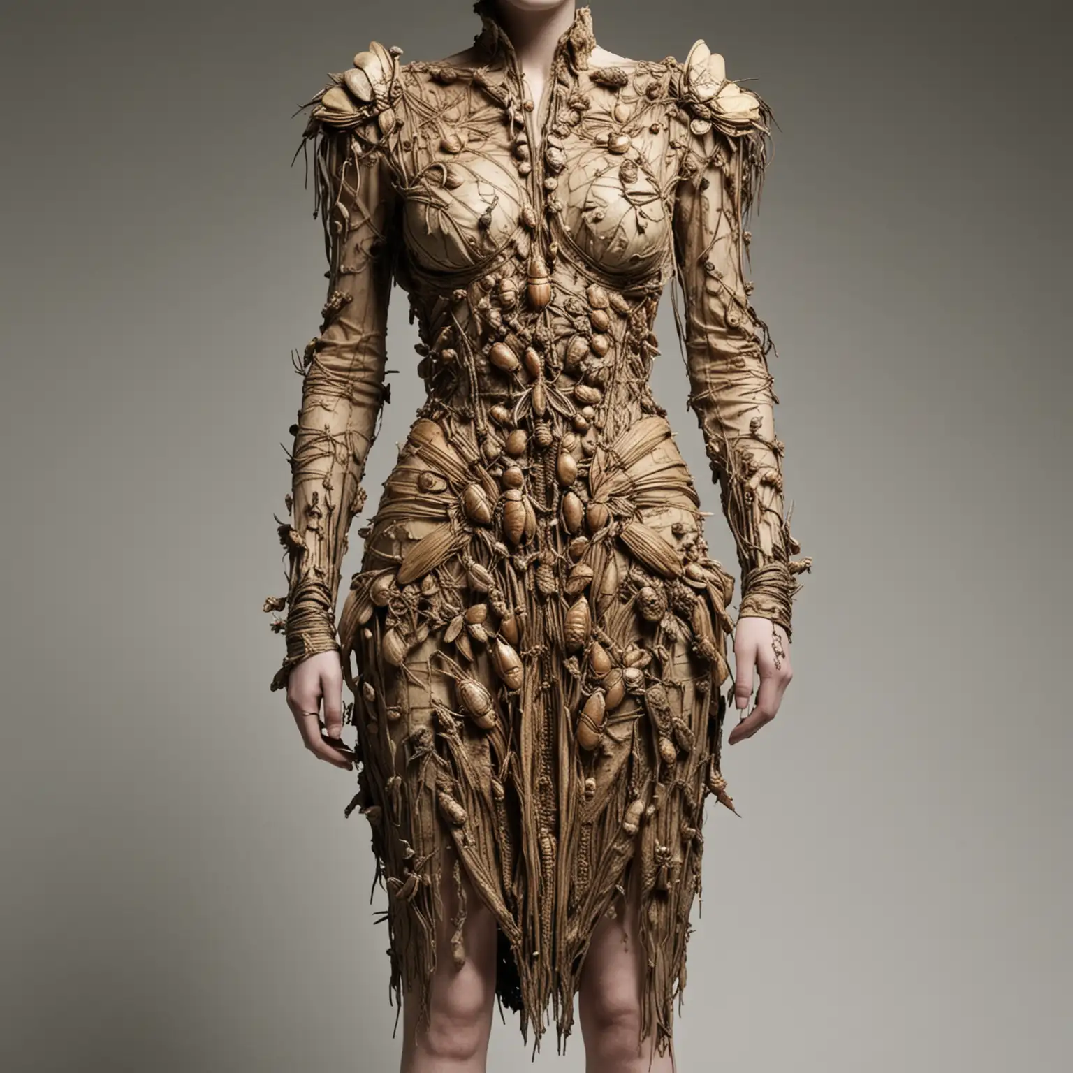 Alexander mcqueen insect inspired dress withered, decaying texture