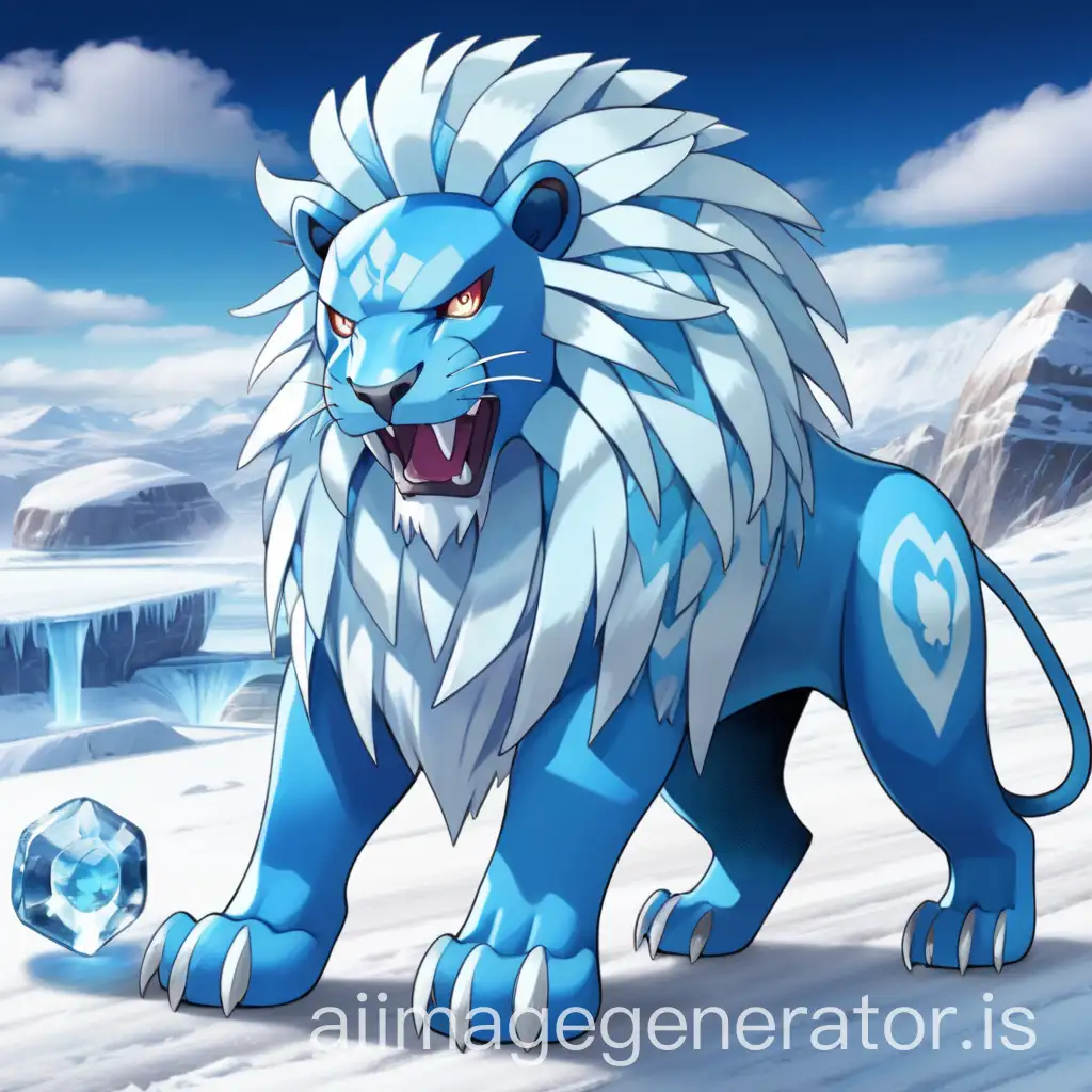 Majestic-Ice-Lion-Pokemon-Roaring-in-Arctic-Tundra