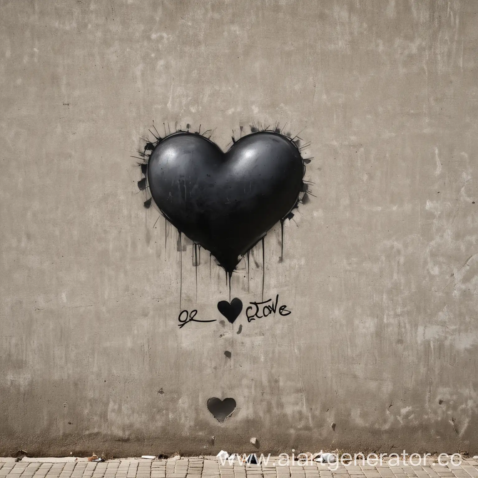 Граффити на стене с надписью "9ROSELOVE" и маленьким минималистичным черным сердцем 