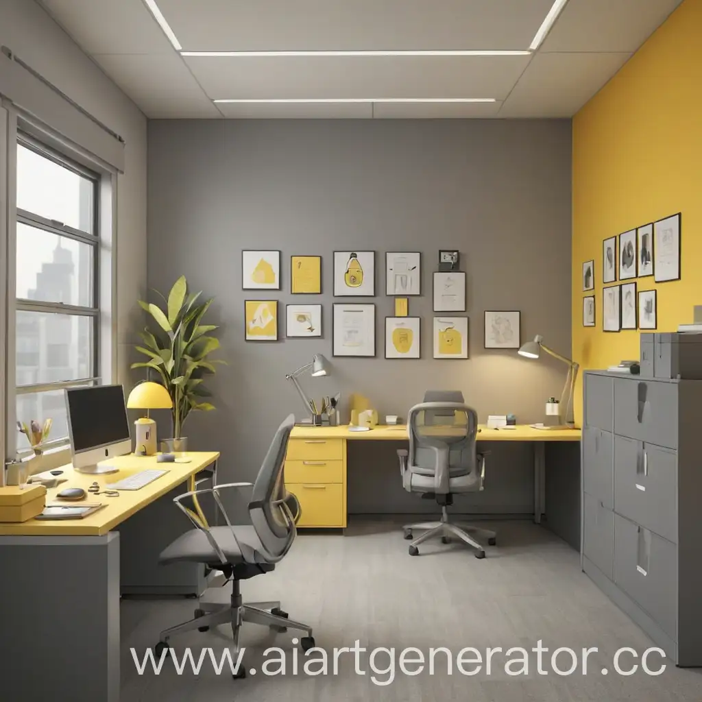Whimsical-YellowGrey-Office-Scene-with-Cartoonish-Characters