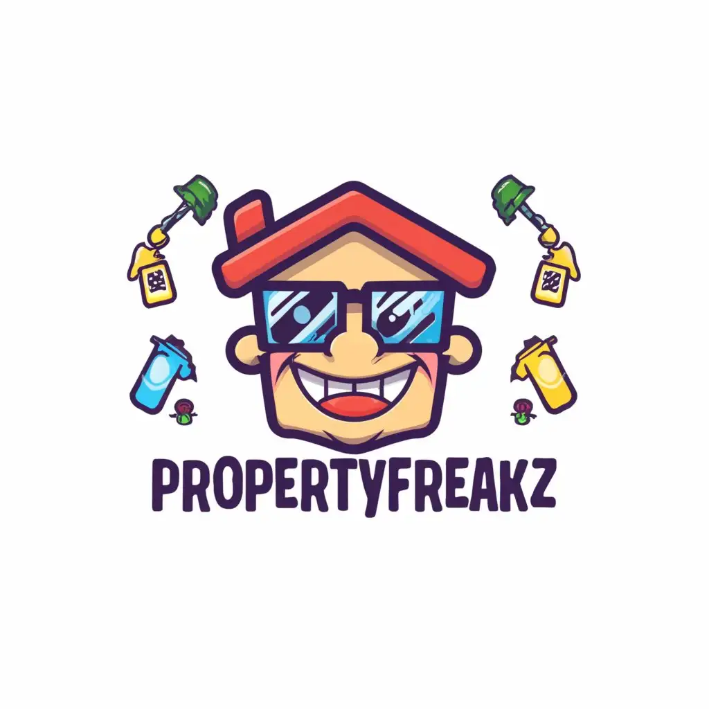 LOGO-Design-For-PropertyFreakz-Cartoon-House-with-Quirky-Touch-for-Brand-Recognition
