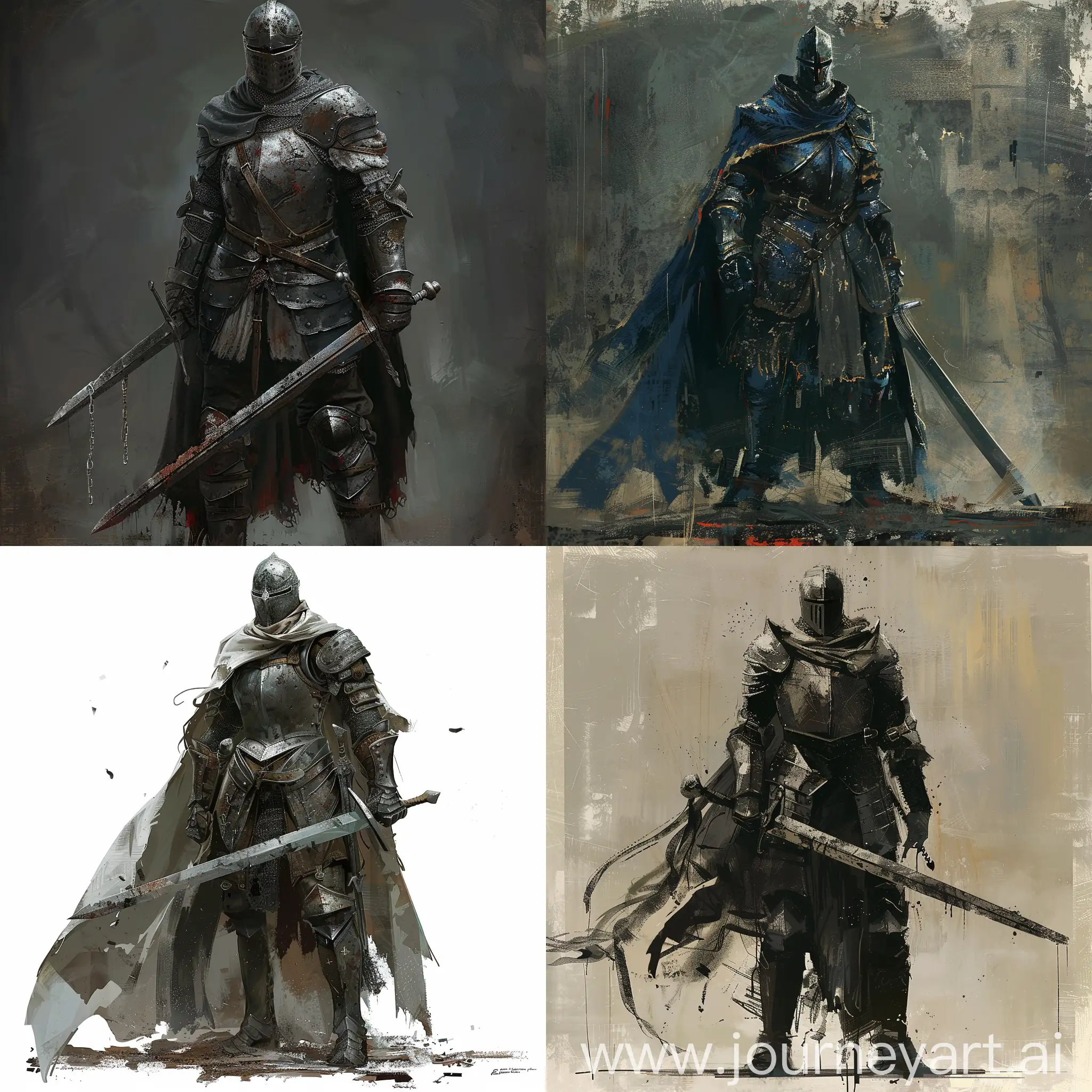 Concept art knight of the Middle Ages 1450 in the style of Dark Souls.