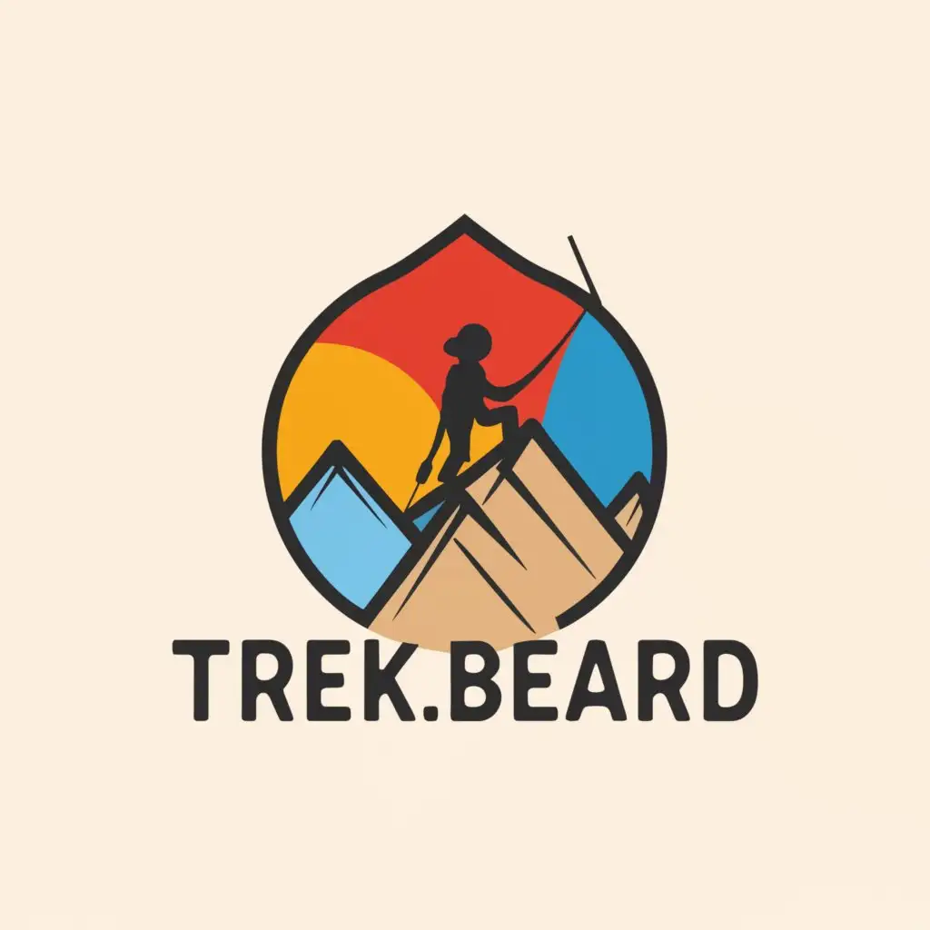 a logo design,with the text "trek.beard", main symbol:a bearded man going uphill on a mountain,Minimalistic,be used in Travel industry,clear background