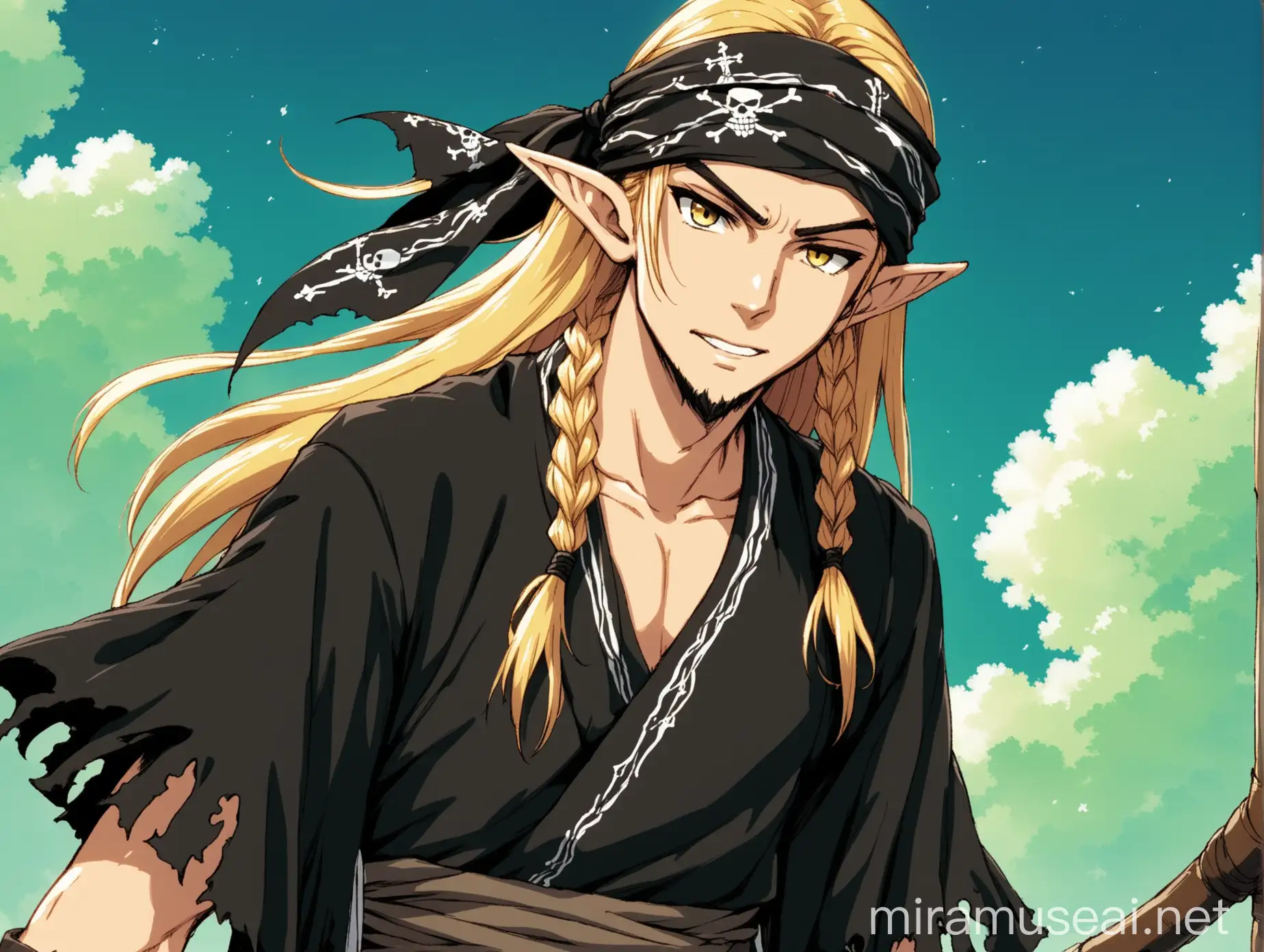 Blonde Sorcerer Pirate Elf with Braided Dreads in Anime Style